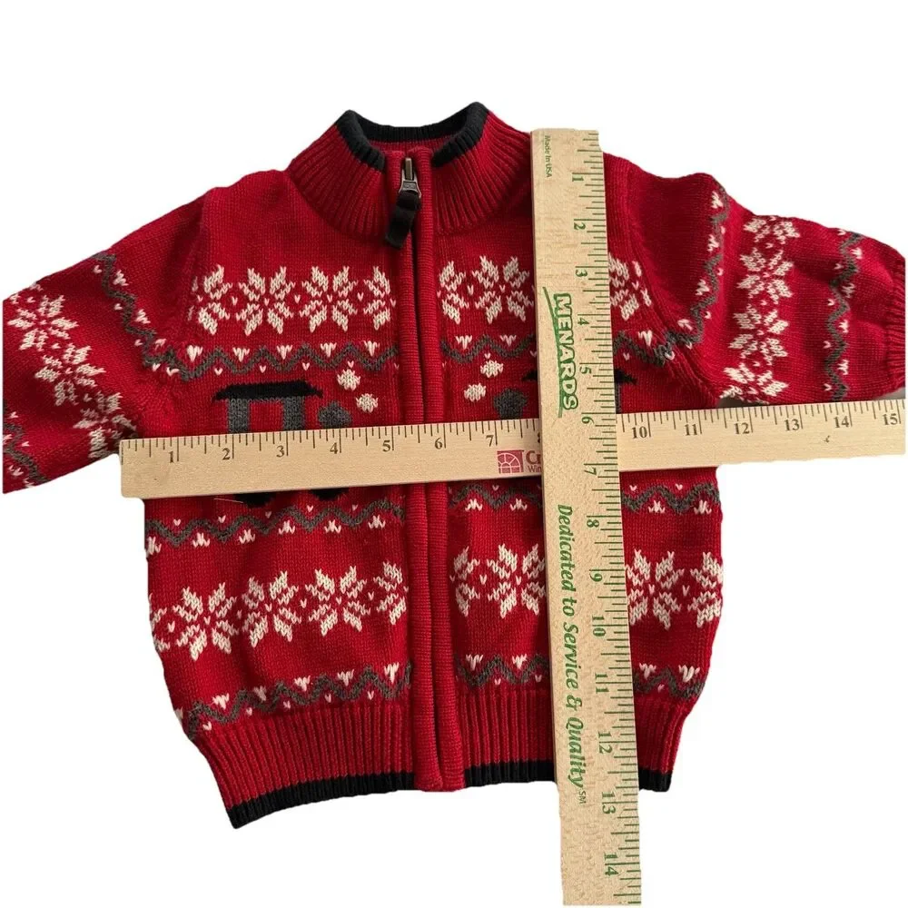 Y2K Oshkosh Sweater Full Zip Train Snowflake Winter Toddler Knit Sweater Sz 12M